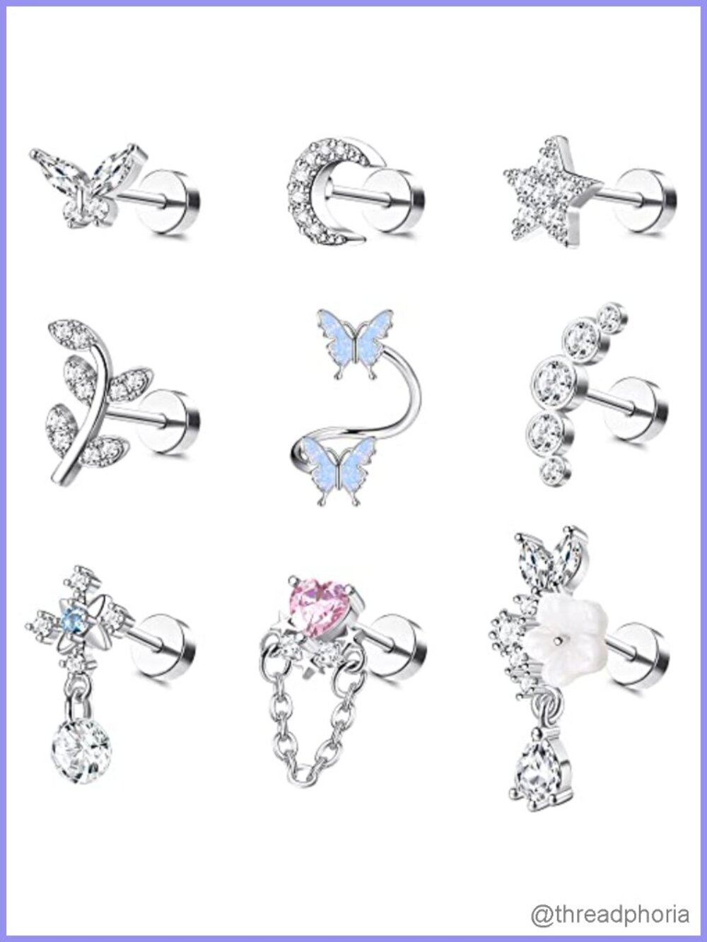 16G Flat Back Cartilage Stud Earrings Hypoallergenic Stainless Steel Set